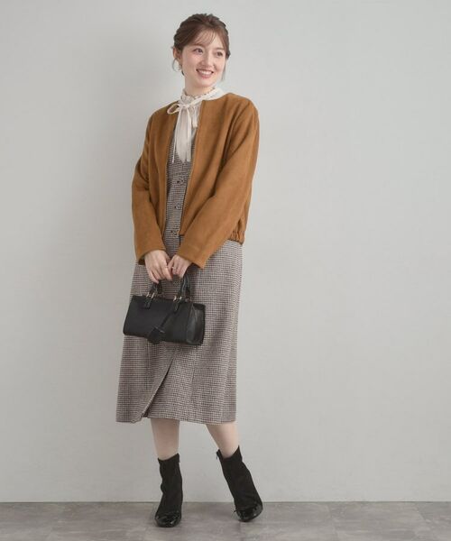 Couture Brooch / クチュールブローチ レザーブルゾン・ジャケット | 【通勤・大人上品】スエード調ダンボール ノーカラージャケット | 詳細27