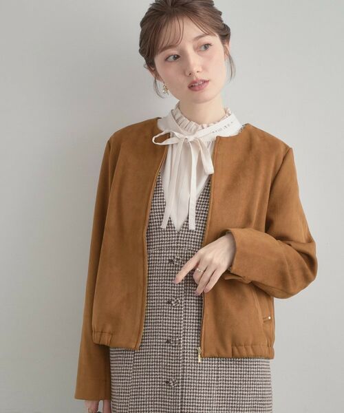 Couture Brooch / クチュールブローチ レザーブルゾン・ジャケット | 【通勤・大人上品】スエード調ダンボール ノーカラージャケット | 詳細30