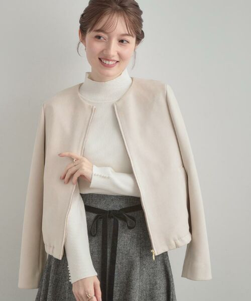 Couture Brooch / クチュールブローチ レザーブルゾン・ジャケット | 【通勤・大人上品】スエード調ダンボール ノーカラージャケット | 詳細4