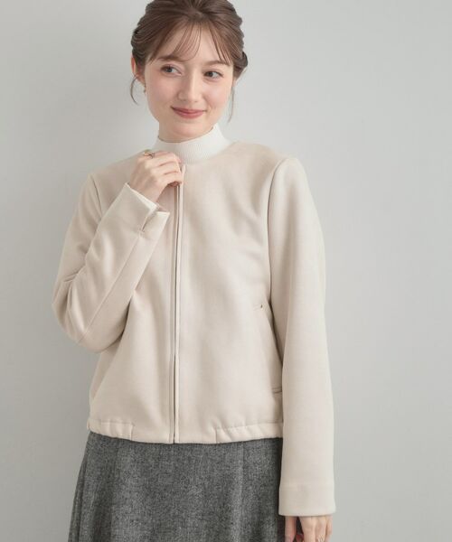 Couture Brooch / クチュールブローチ レザーブルゾン・ジャケット | 【通勤・大人上品】スエード調ダンボール ノーカラージャケット | 詳細5