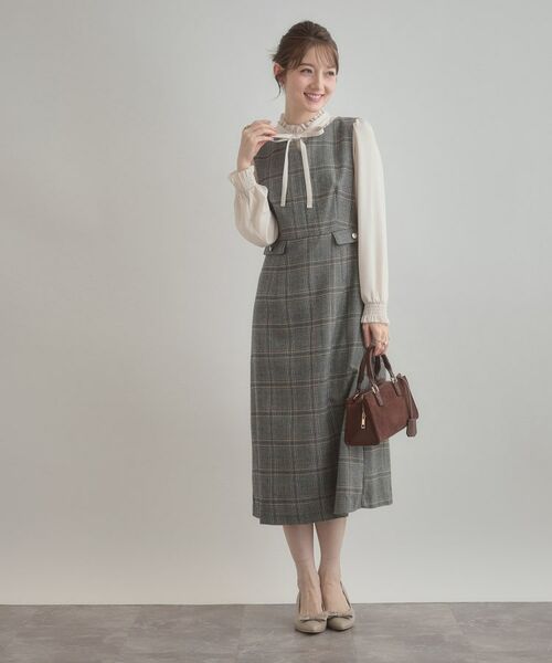 Couture Brooch / クチュールブローチ ロング・マキシ丈ワンピース | 【美シルエット・大人可愛い・通勤】TRチェックジャンスカ | 詳細1