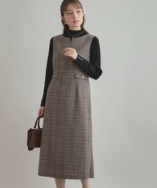 Couture Brooch / クチュールブローチ ロング・マキシ丈ワンピース | 【美シルエット・大人可愛い・通勤】TRチェックジャンスカ | 詳細14