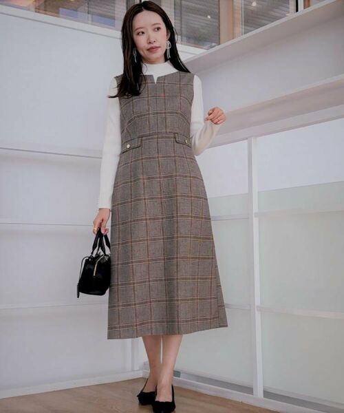 Couture Brooch / クチュールブローチ ロング・マキシ丈ワンピース | 【美シルエット・大人可愛い・通勤】TRチェックジャンスカ | 詳細21