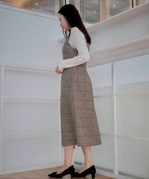 Couture Brooch / クチュールブローチ ロング・マキシ丈ワンピース | 【美シルエット・大人可愛い・通勤】TRチェックジャンスカ | 詳細22