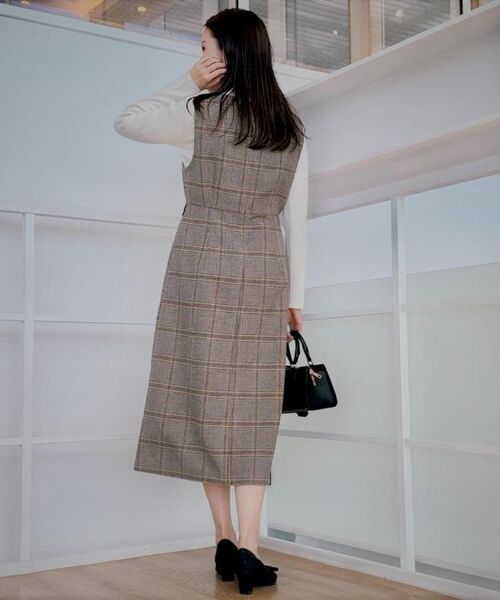 Couture Brooch / クチュールブローチ ロング・マキシ丈ワンピース | 【美シルエット・大人可愛い・通勤】TRチェックジャンスカ | 詳細23