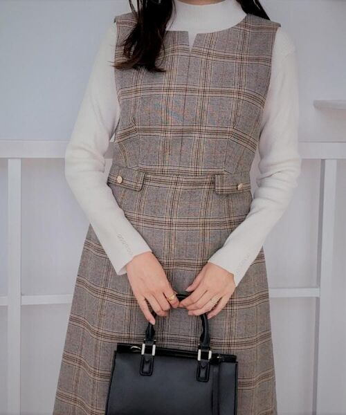 Couture Brooch / クチュールブローチ ロング・マキシ丈ワンピース | 【美シルエット・大人可愛い・通勤】TRチェックジャンスカ | 詳細24