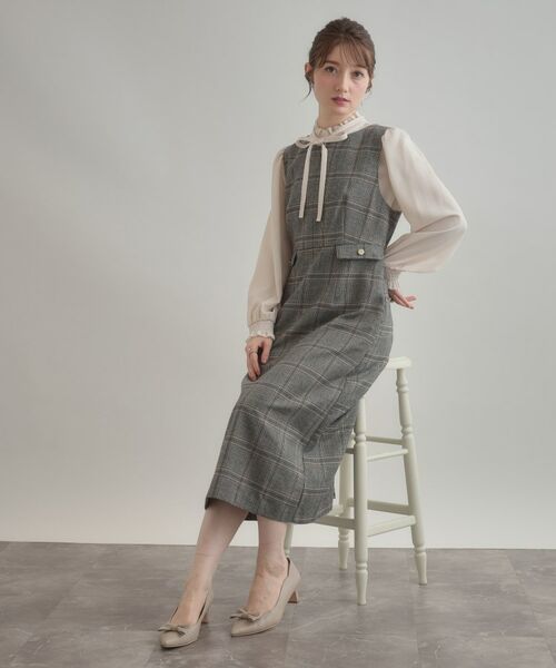 Couture Brooch / クチュールブローチ ロング・マキシ丈ワンピース | 【美シルエット・大人可愛い・通勤】TRチェックジャンスカ | 詳細3