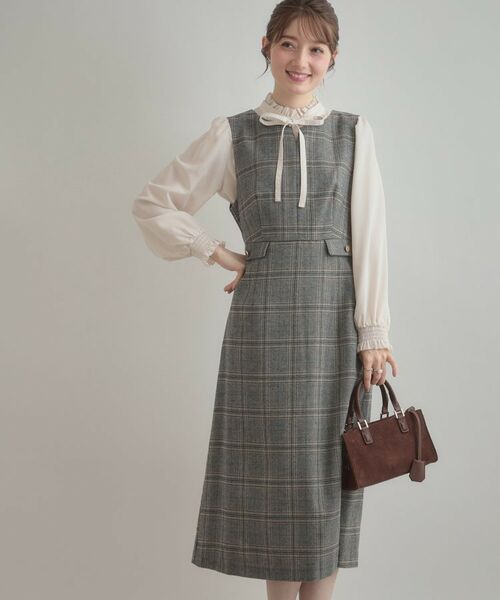 Couture Brooch / クチュールブローチ ロング・マキシ丈ワンピース | 【美シルエット・大人可愛い・通勤】TRチェックジャンスカ | 詳細4