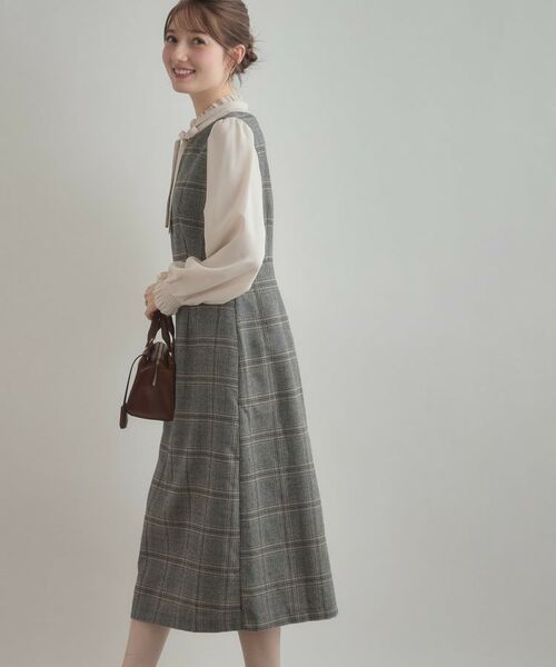 Couture Brooch / クチュールブローチ ロング・マキシ丈ワンピース | 【美シルエット・大人可愛い・通勤】TRチェックジャンスカ | 詳細5