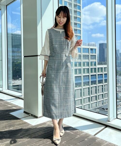 Couture Brooch / クチュールブローチ ロング・マキシ丈ワンピース | 【美シルエット・大人可愛い・通勤】TRチェックジャンスカ | 詳細7