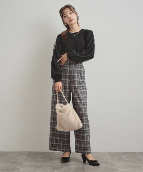Couture Brooch / クチュールブローチ パンツ | 【大人可愛い】起毛先染めチェック柄 スカラウエスト ワイドパンツ | 詳細1