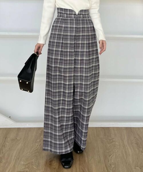 Couture Brooch / クチュールブローチ パンツ | 【大人可愛い】起毛先染めチェック柄 スカラウエスト ワイドパンツ | 詳細10
