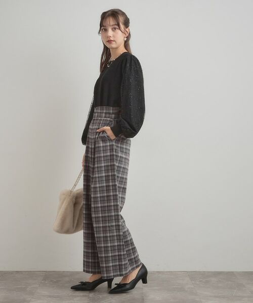 Couture Brooch / クチュールブローチ パンツ | 【大人可愛い】起毛先染めチェック柄 スカラウエスト ワイドパンツ | 詳細2