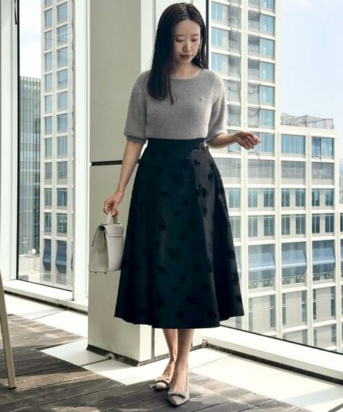 Couture Brooch / クチュールブローチ スカート | 【美シルエット・通勤】フロッキーフラワープリントスカート | 詳細7