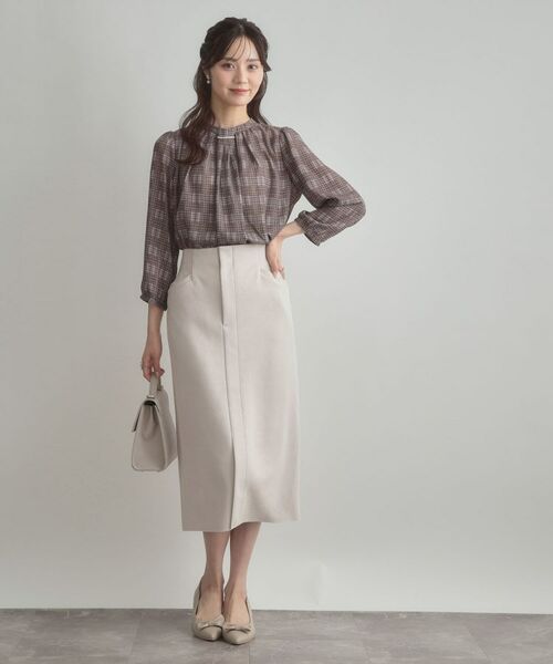 Couture Brooch / クチュールブローチ ロング・マキシ丈スカート | 【洗える・ストレッチ・通勤】スエード調ダンボールIラインスカート | 詳細1