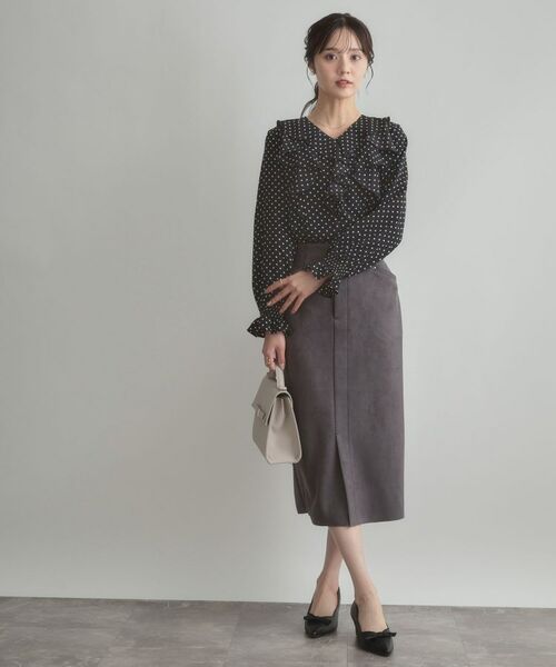 Couture Brooch / クチュールブローチ ロング・マキシ丈スカート | 【洗える・ストレッチ・通勤】スエード調ダンボールIラインスカート | 詳細11