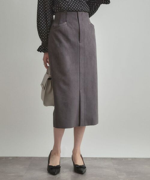 Couture Brooch / クチュールブローチ ロング・マキシ丈スカート | 【洗える・ストレッチ・通勤】スエード調ダンボールIラインスカート | 詳細14