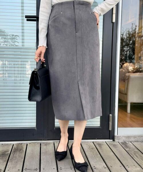 Couture Brooch / クチュールブローチ ロング・マキシ丈スカート | 【洗える・ストレッチ・通勤】スエード調ダンボールIラインスカート | 詳細20