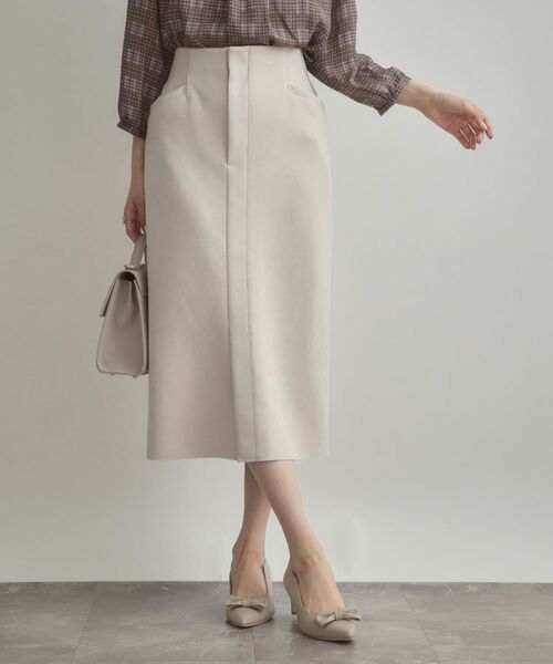 Couture Brooch / クチュールブローチ ロング・マキシ丈スカート | 【洗える・ストレッチ・通勤】スエード調ダンボールIラインスカート | 詳細4