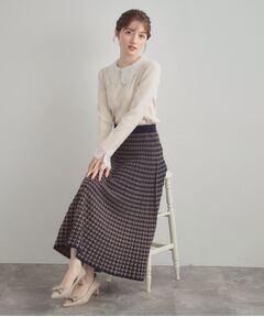 Couture Brooch / クチュールブローチ ロング・マキシ丈スカート | 【クラシカル・大人上品】千鳥ジャカードニットプリーツスカート
