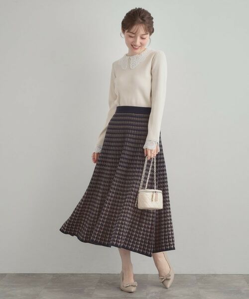 Couture Brooch / クチュールブローチ ロング・マキシ丈スカート | 【クラシカル・大人上品】千鳥ジャカードニットプリーツスカート | 詳細12