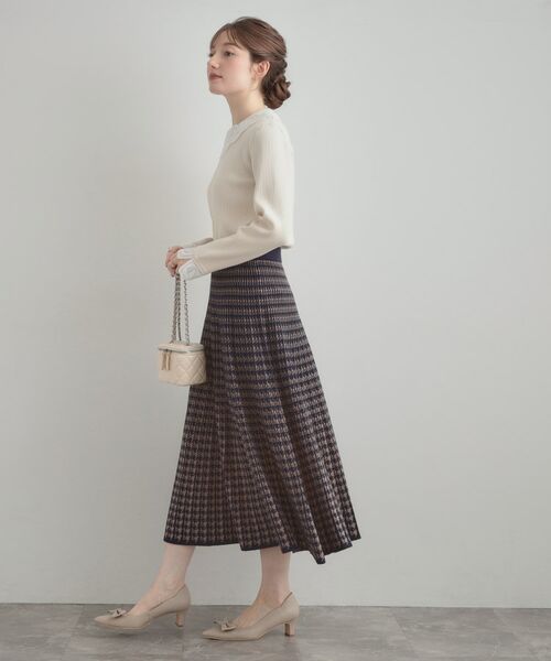Couture Brooch / クチュールブローチ ロング・マキシ丈スカート | 【クラシカル・大人上品】千鳥ジャカードニットプリーツスカート | 詳細13