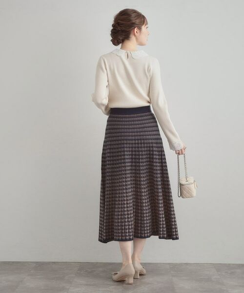 Couture Brooch / クチュールブローチ ロング・マキシ丈スカート | 【クラシカル・大人上品】千鳥ジャカードニットプリーツスカート | 詳細14