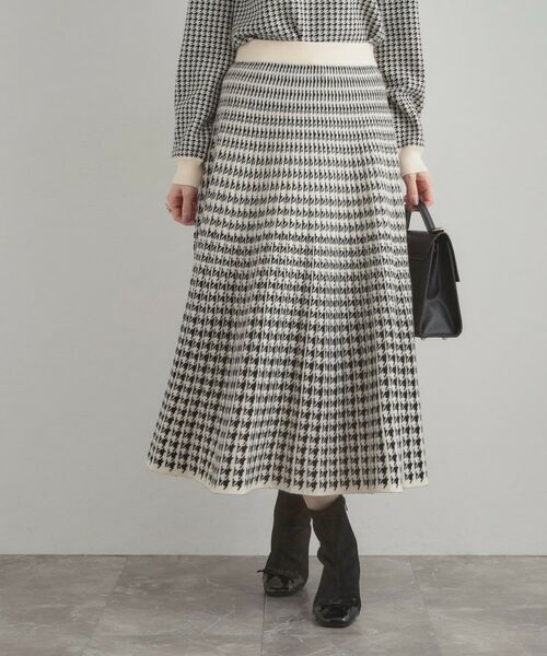 Couture Brooch / クチュールブローチ ロング・マキシ丈スカート | 【クラシカル・大人上品】千鳥ジャカードニットプリーツスカート(アイボリー(204))