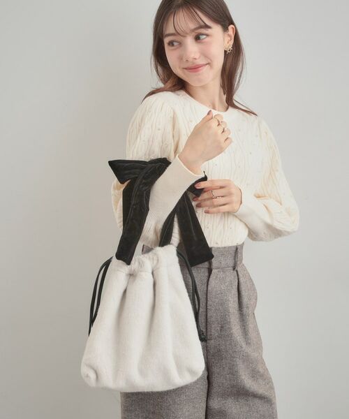 Couture Brooch / クチュールブローチ トートバッグ | ベロアリボンフェイクファートートバッグ | 詳細13