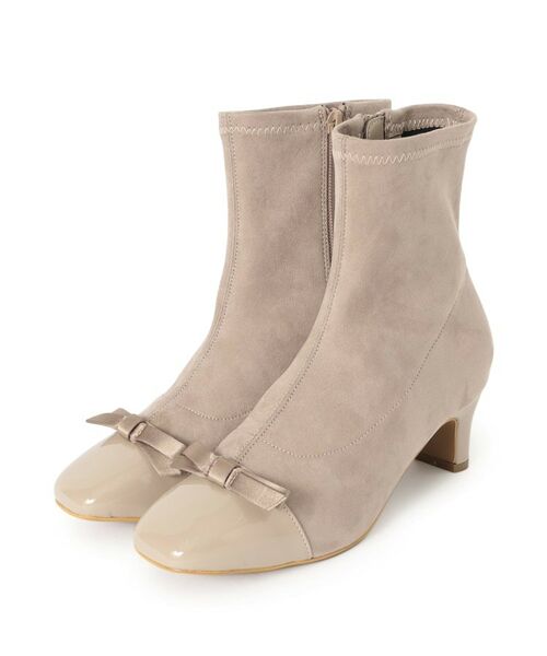 Couture Brooch / クチュールブローチ ブーツ(ショート丈) | ドッキングデザインリボンストレッチブーツ(ピンクベージュ(053))