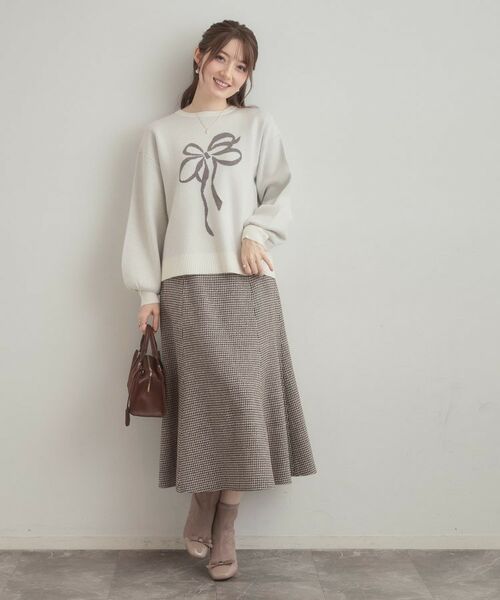 Couture Brooch / クチュールブローチ ニット・セーター | 【可愛く着映える・華やか】リボンジャカード ニットトップス | 詳細1