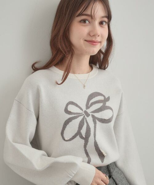 Couture Brooch / クチュールブローチ ニット・セーター | 【可愛く着映える・華やか】リボンジャカード ニットトップス | 詳細10