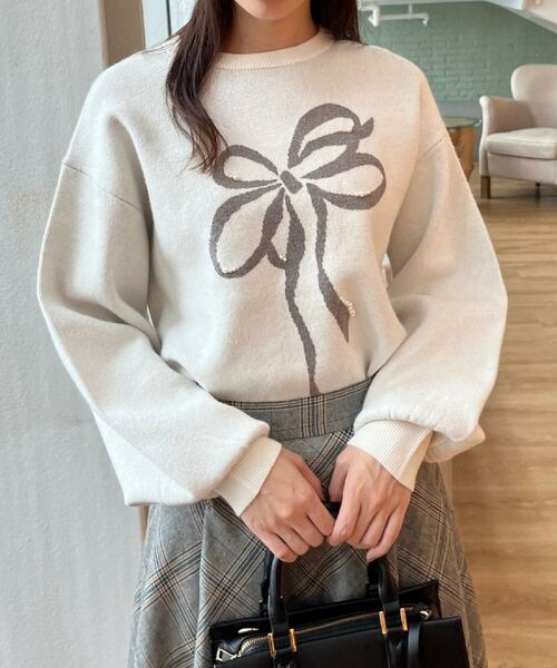 Couture Brooch / クチュールブローチ ニット・セーター | 【可愛く着映える・華やか】リボンジャカード ニットトップス | 詳細14