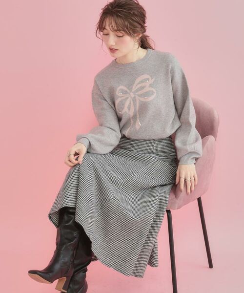 Couture Brooch / クチュールブローチ ニット・セーター | 【可愛く着映える・華やか】リボンジャカード ニットトップス | 詳細25