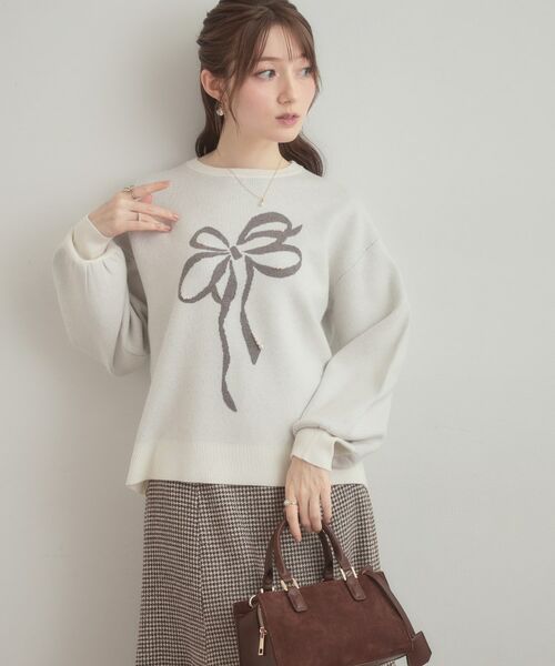 Couture Brooch / クチュールブローチ ニット・セーター | 【可愛く着映える・華やか】リボンジャカード ニットトップス | 詳細4