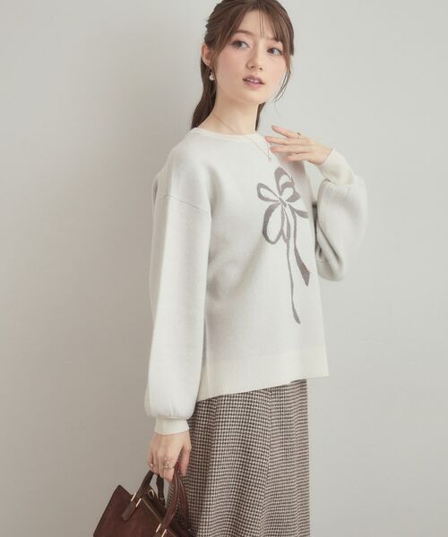 Couture Brooch / クチュールブローチ ニット・セーター | 【可愛く着映える・華やか】リボンジャカード ニットトップス | 詳細5