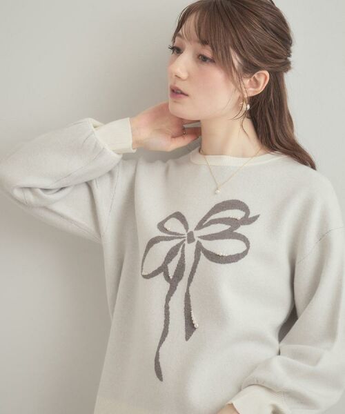 Couture Brooch / クチュールブローチ ニット・セーター | 【可愛く着映える・華やか】リボンジャカード ニットトップス | 詳細7