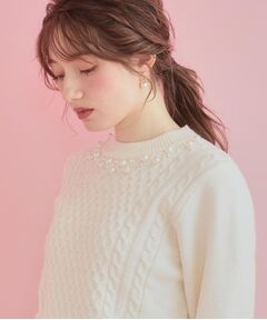 Couture Brooch / クチュールブローチ ニット・セーター | 【きれいめ】パール調デザイン アラン柄ニット