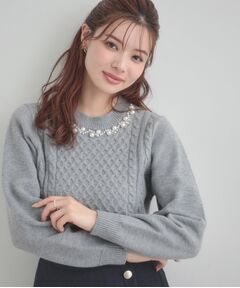 Couture Brooch / クチュールブローチ ニット・セーター | 【きれいめ】パール調デザイン アラン柄ニット