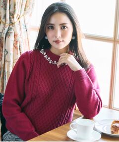 Couture Brooch / クチュールブローチ ニット・セーター | 【きれいめ】パール調デザイン アラン柄ニット