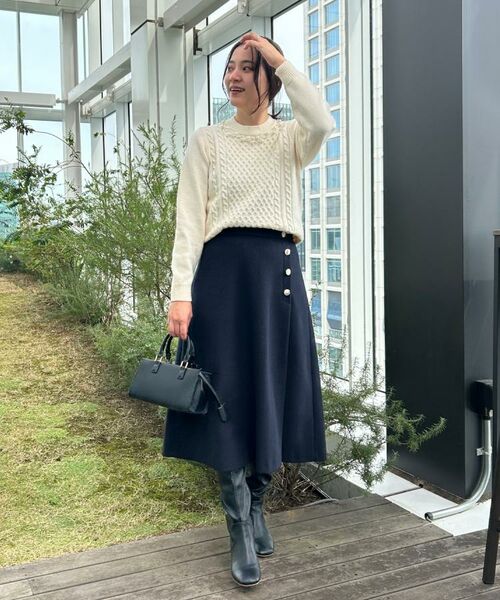 Couture Brooch / クチュールブローチ ニット・セーター | 【きれいめ】パール調デザイン アラン柄ニット | 詳細11