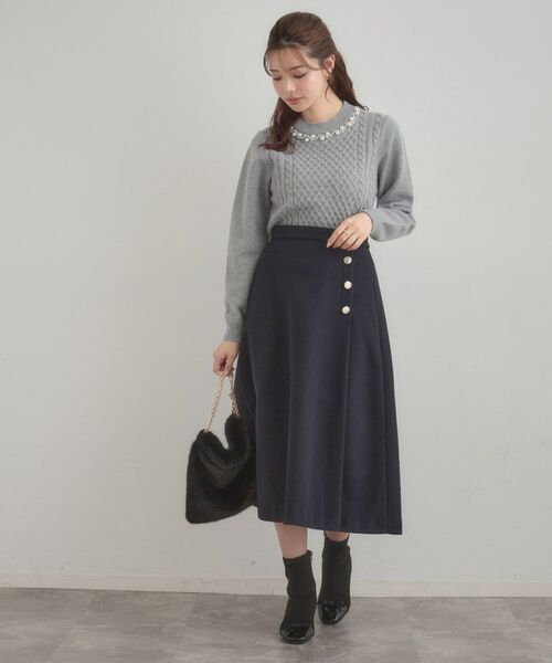 Couture Brooch / クチュールブローチ ニット・セーター | 【きれいめ】パール調デザイン アラン柄ニット | 詳細15