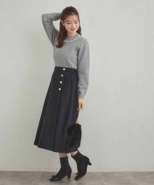 Couture Brooch / クチュールブローチ ニット・セーター | 【きれいめ】パール調デザイン アラン柄ニット | 詳細16