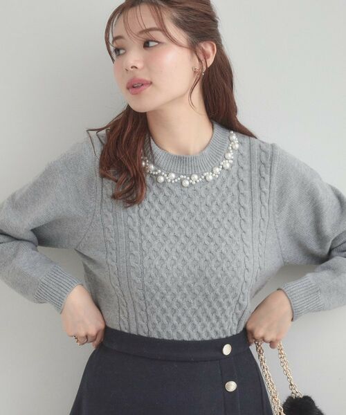 Couture Brooch / クチュールブローチ ニット・セーター | 【きれいめ】パール調デザイン アラン柄ニット | 詳細18