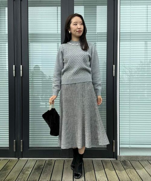 Couture Brooch / クチュールブローチ ニット・セーター | 【きれいめ】パール調デザイン アラン柄ニット | 詳細21