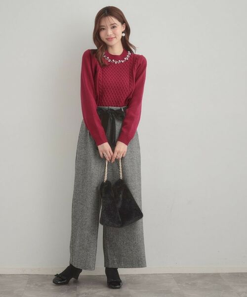 Couture Brooch / クチュールブローチ ニット・セーター | 【きれいめ】パール調デザイン アラン柄ニット | 詳細25