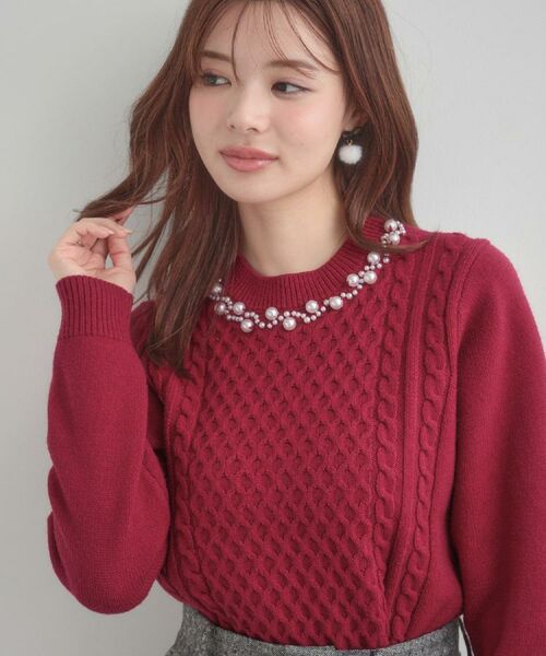 Couture Brooch / クチュールブローチ ニット・セーター | 【きれいめ】パール調デザイン アラン柄ニット | 詳細28