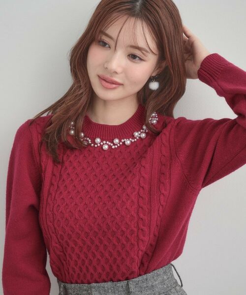 Couture Brooch / クチュールブローチ ニット・セーター | 【きれいめ】パール調デザイン アラン柄ニット | 詳細29