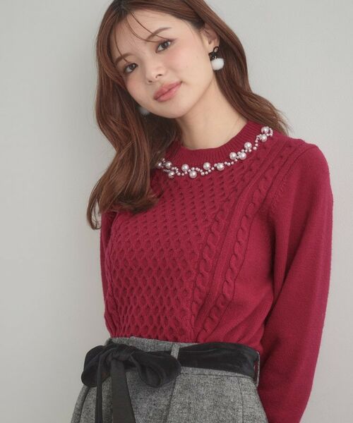 Couture Brooch / クチュールブローチ ニット・セーター | 【きれいめ】パール調デザイン アラン柄ニット | 詳細30