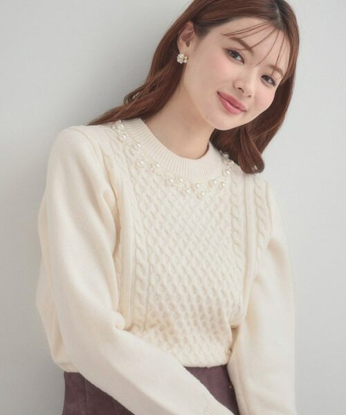 Couture Brooch / クチュールブローチ ニット・セーター | 【きれいめ】パール調デザイン アラン柄ニット | 詳細5